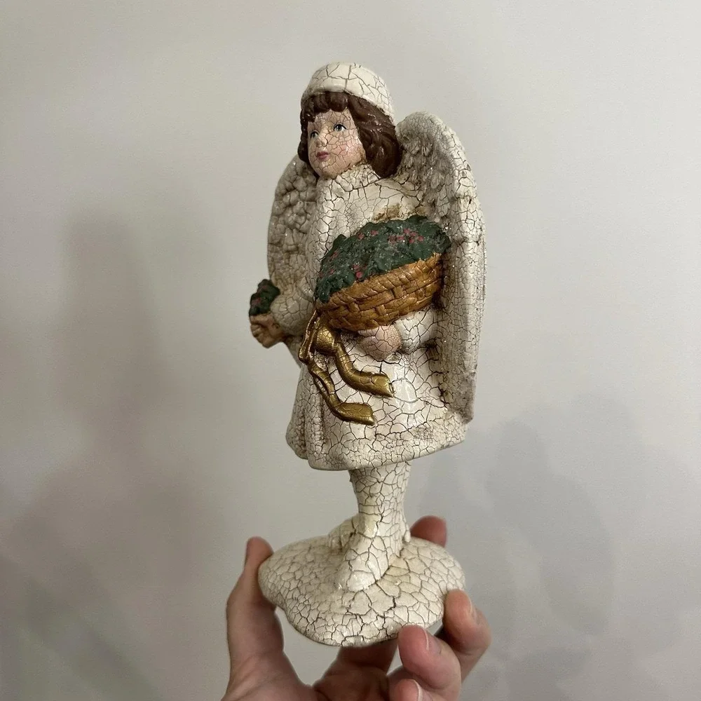 VTG Victorian Christmas Girl Angel Figurine Crackle Glaze 8